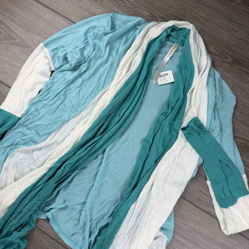 Renee C Women's Long‎ Sleeve Caped Open Cardigan Striped Blue White Large